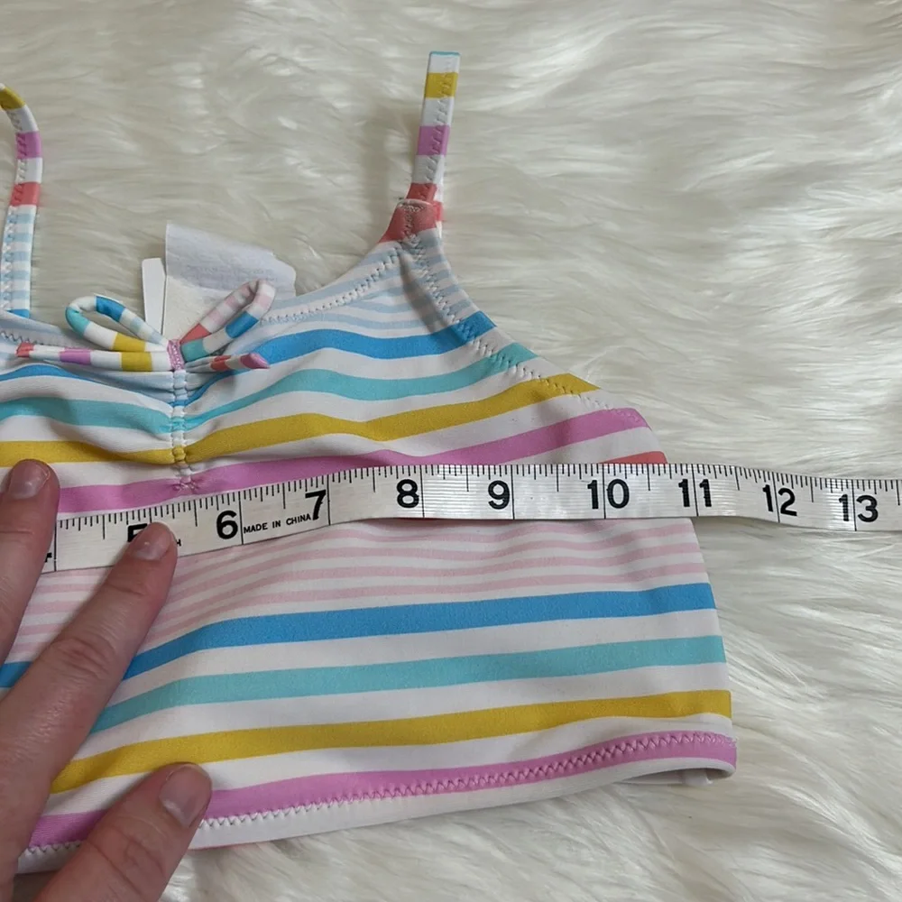 NWT Crewcuts Girls Youth Striped Multi Color Swim Top Only 8